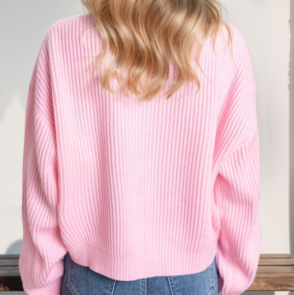 Merry & Bright Cropped Sweater - Pink - Picture 2 of 4